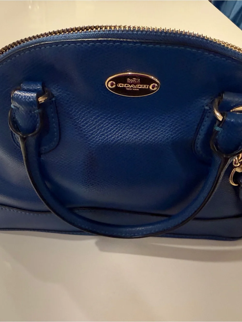 Coach Blue Crossgrain Leather Mini Dome Satchel Crossbody Bag with Gold Hardware